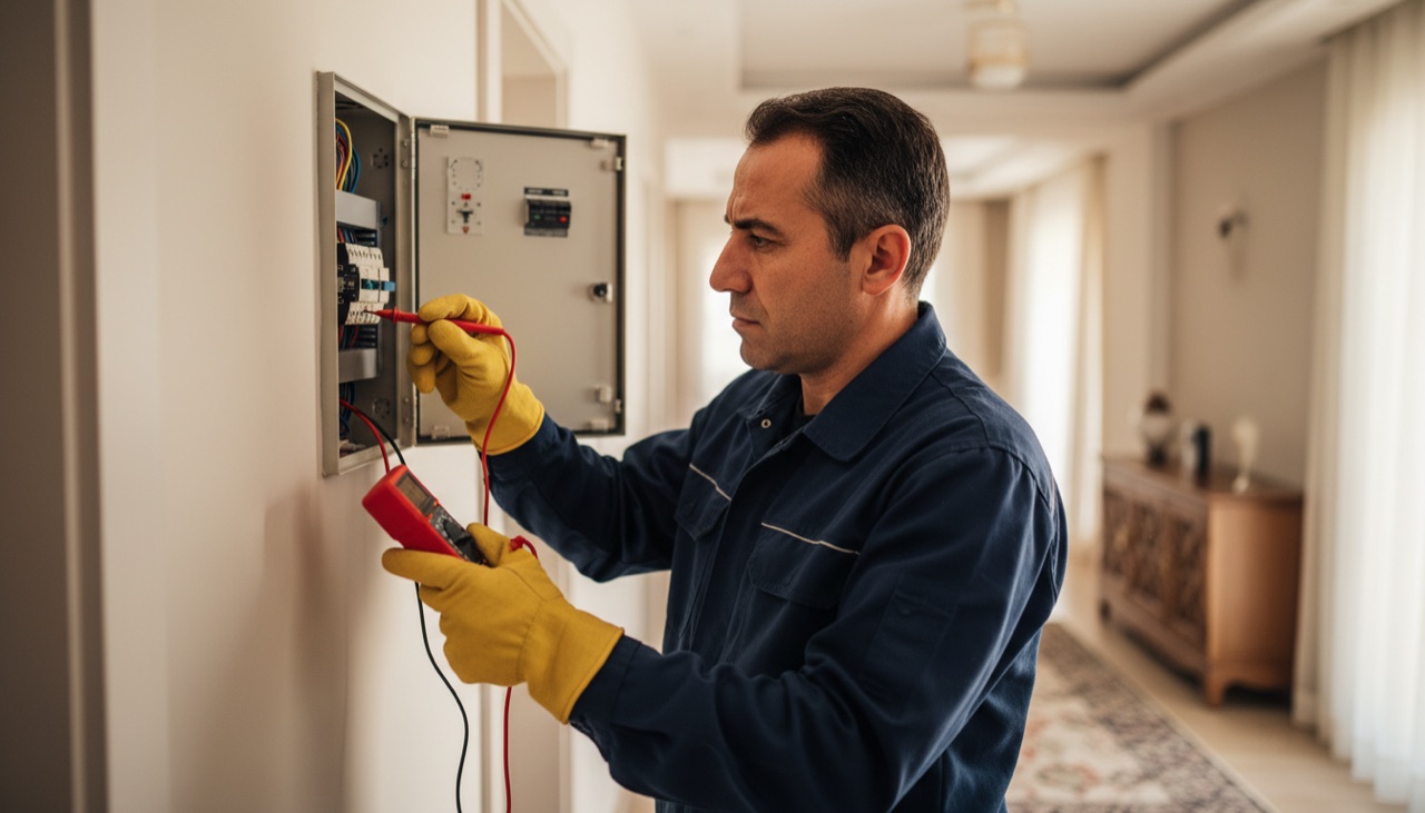 Keçiören elektrikçi - elektrik panosunda çalışırken